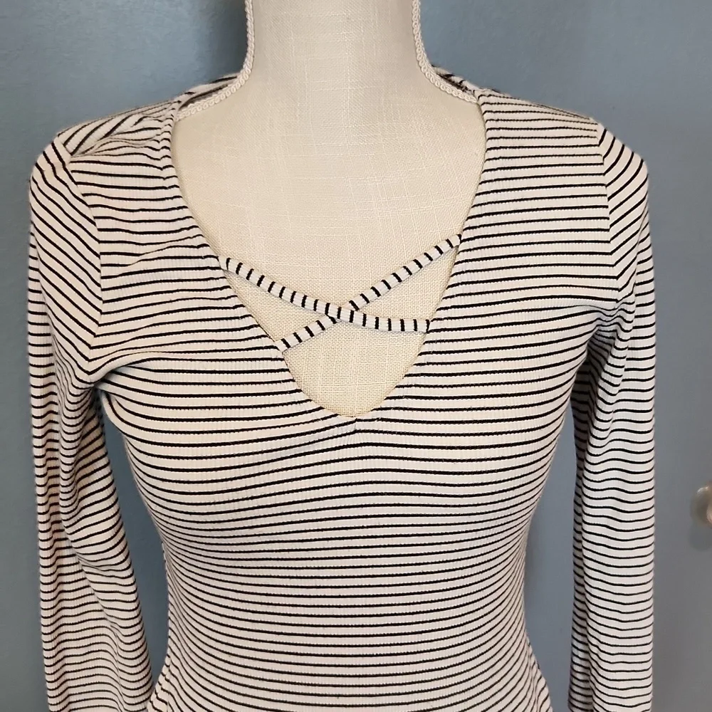 Jacob supply midi length y2k Retro striped crisscross vneck shift dress - Picture 2 of 8